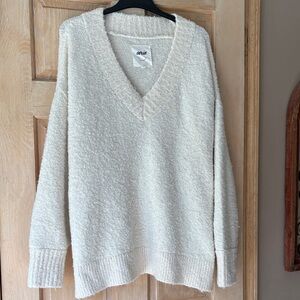 Aerie Teddy Boucle Cream V-Neck Sweater XXL